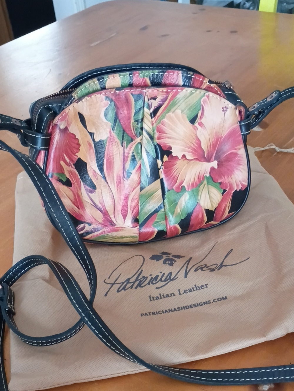 Vtg Patricia Nash Chania Tropical Leather Crossbody Purse